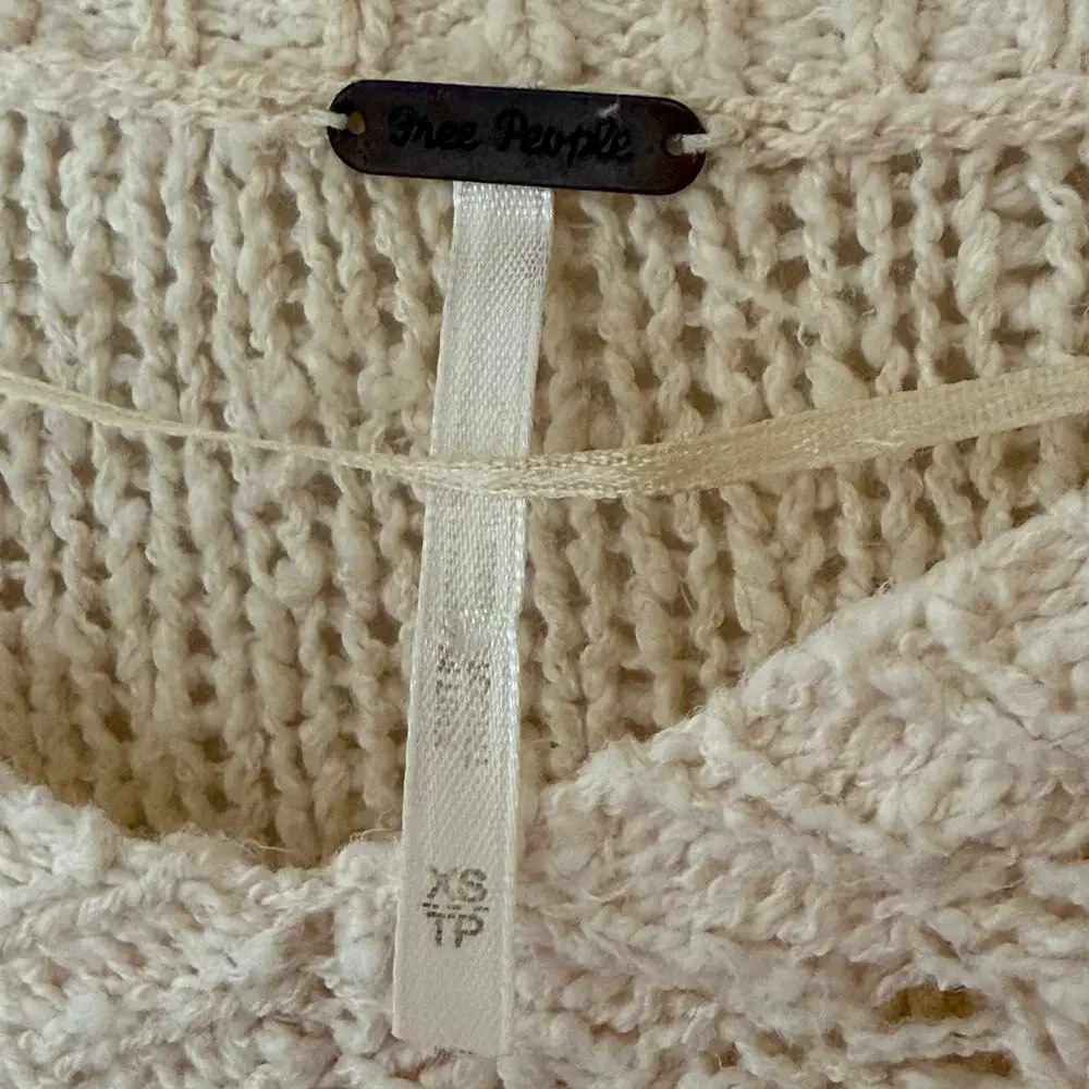 Free People Open Knit Cream Sweater‎ Size XS Boho High Low Lightweight Festival